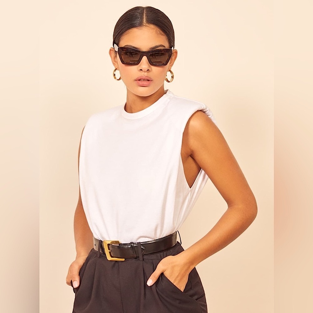 Reformation Belfort 🪽 dramatic line shoulder pad 100% cotton tank Dune Furiosa